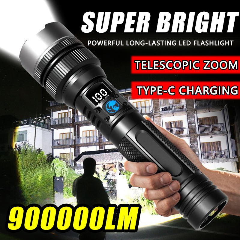 Outdoor Power Inc - 900000LM Powerful LED Flashlight Type-c Rechargeable
