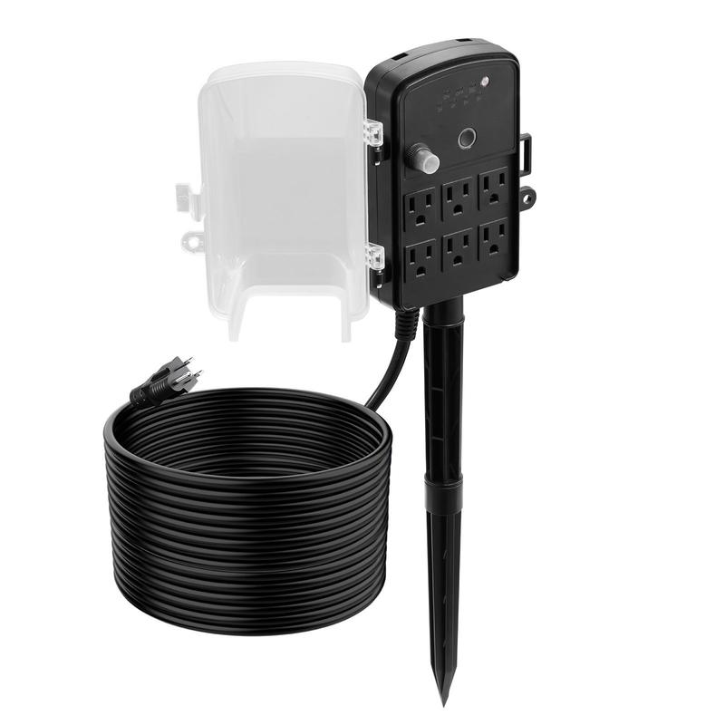 Outdoor Power Outlet With Remote Control - Outdoor Power Stake, 50FT Extension Cord,