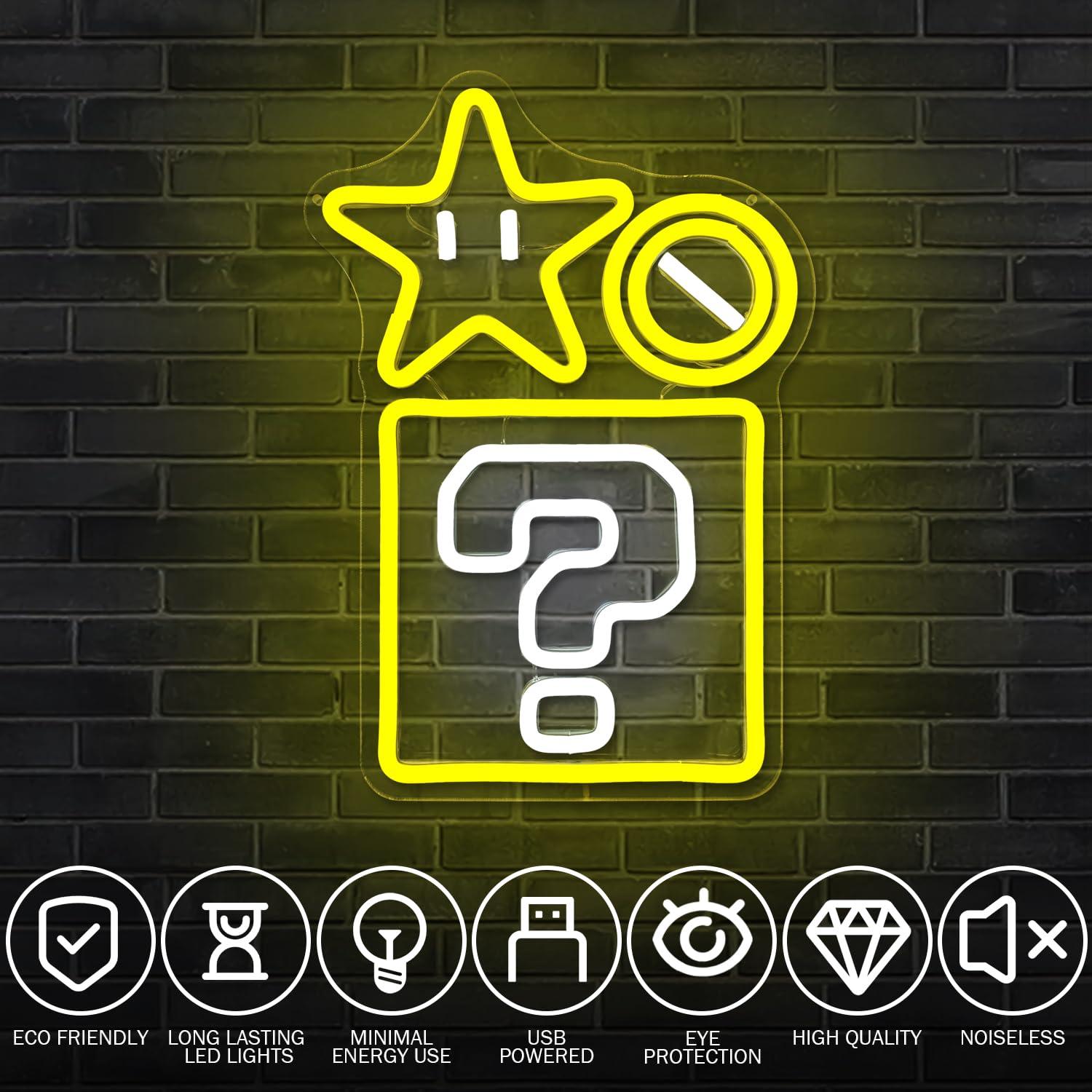 Question Block Star Neon Sign  - Outdoor Power Block reseña y precio