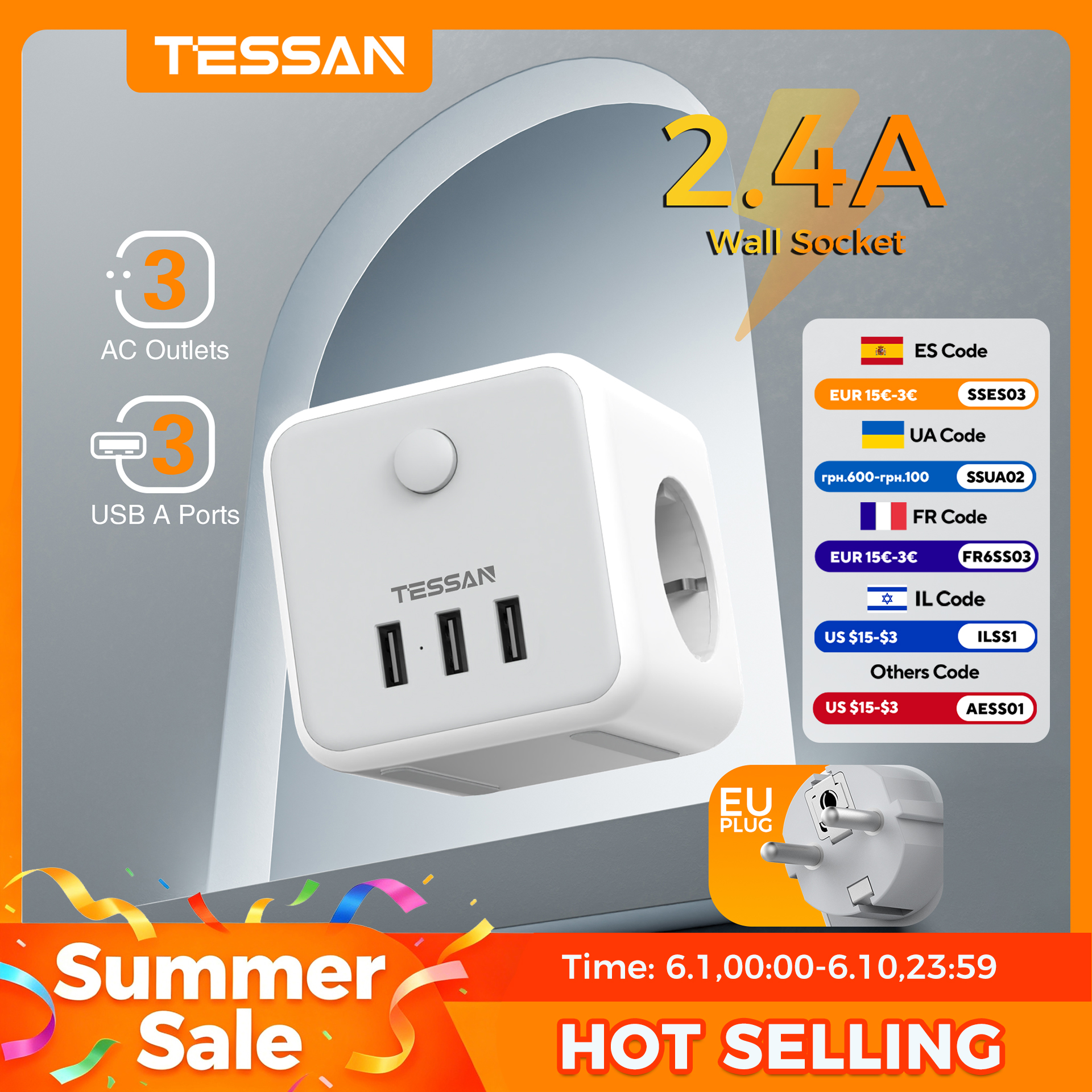 TESSAN European Korea Plug Ele - Outdoor Usb Power Strip reseña y precio