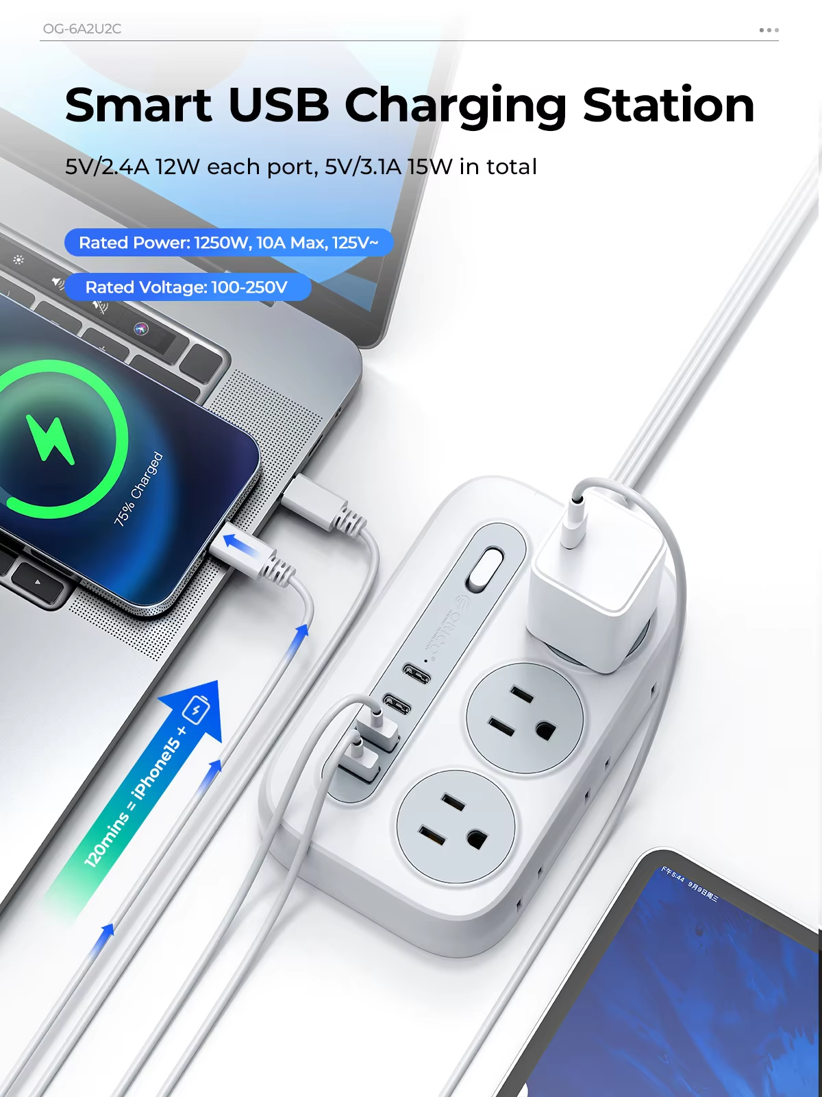 ORICO Power Strip 6 AC Outlets - Outdoor Usb Power Strip reseña y precio
