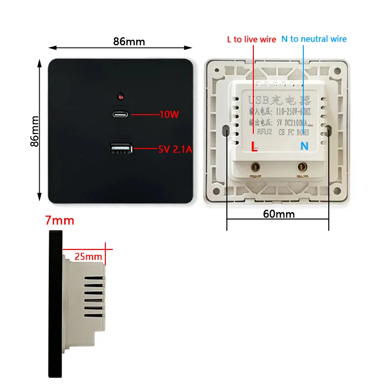 Black Universal Wall USB C Soc - Outdoor Usb Power Strip reseña y precio