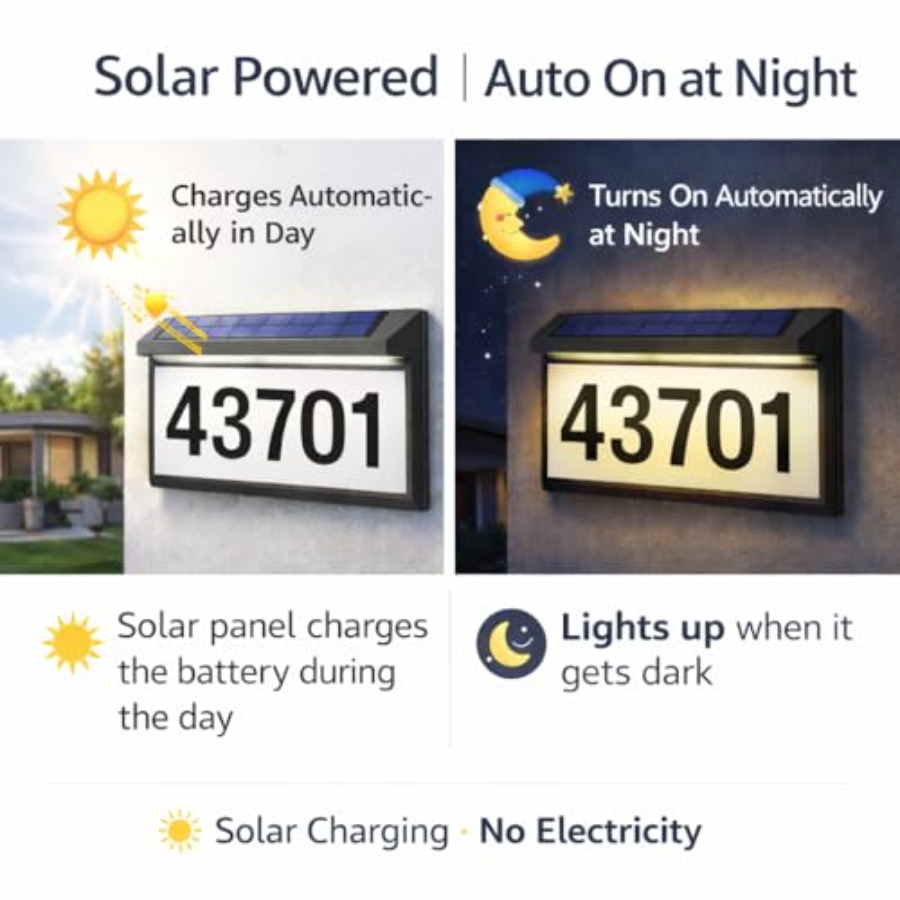 Solar Address Sign with Dual C - Outdoor Power Number reseña y precio