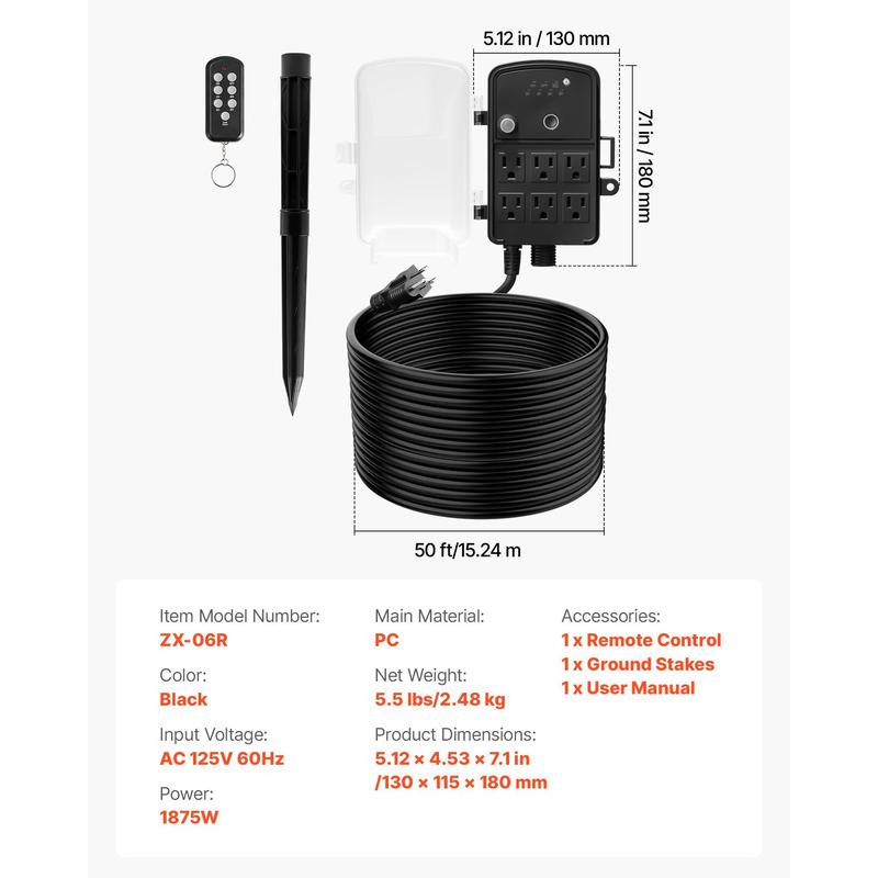 Outdoor Power Stake, 50FT Exte - Outdoor Power Outlet With Remote Control reseña y precio