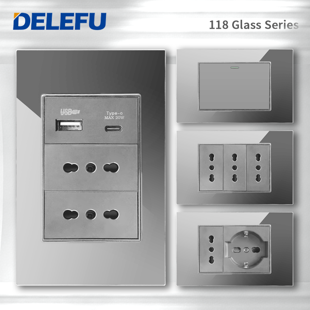 DELEFU Grey Tempered Glass Ita - Outdoor Usb Power Strip reseña y precio