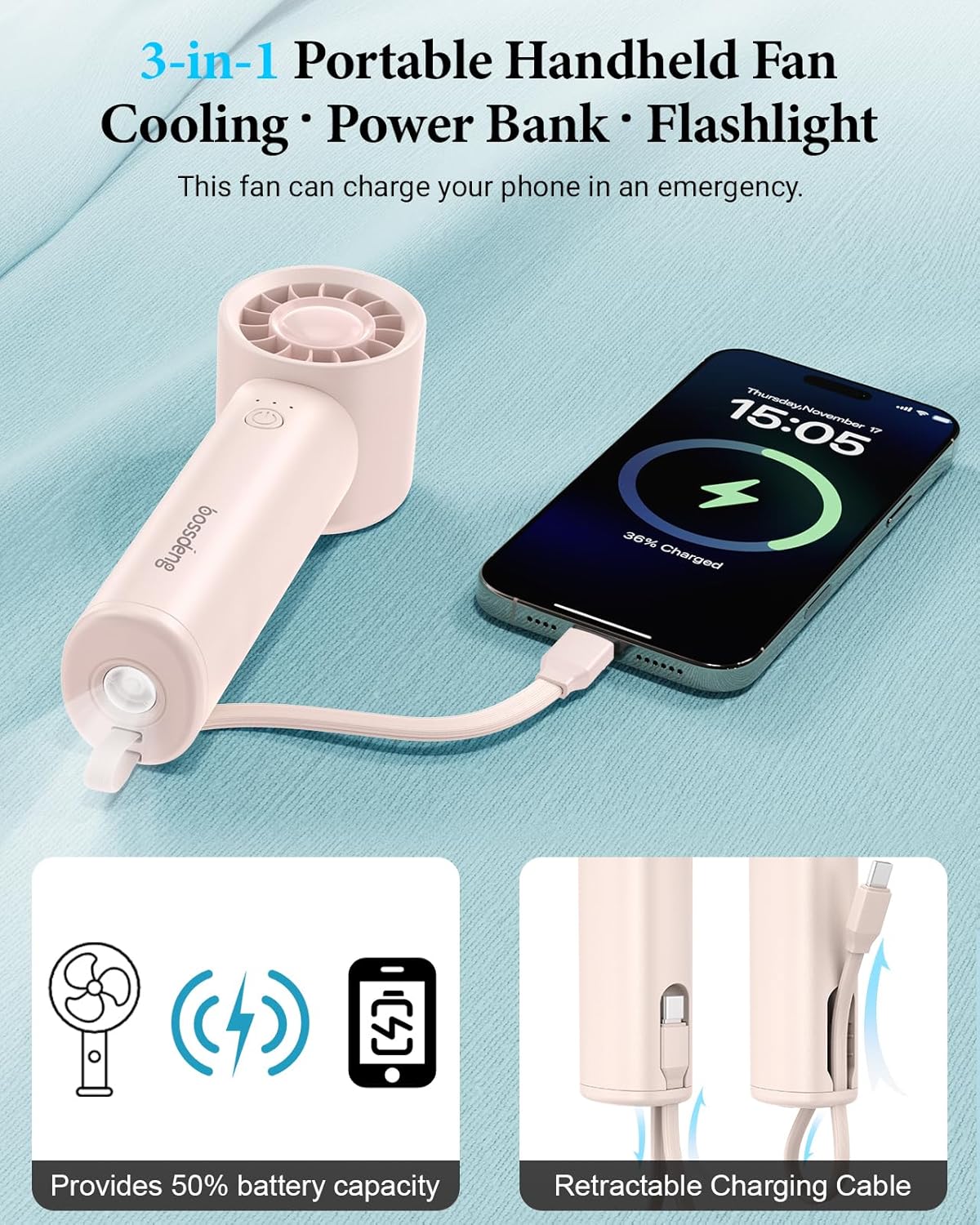 Portable Handheld Fan with Pow - Outdoor Power Inc reseña y precio