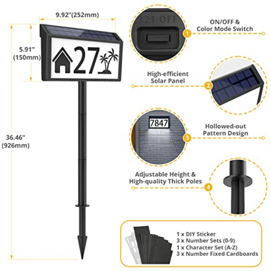 Solar Powered Address Sign Hou - Outdoor Power Number reseña y precio