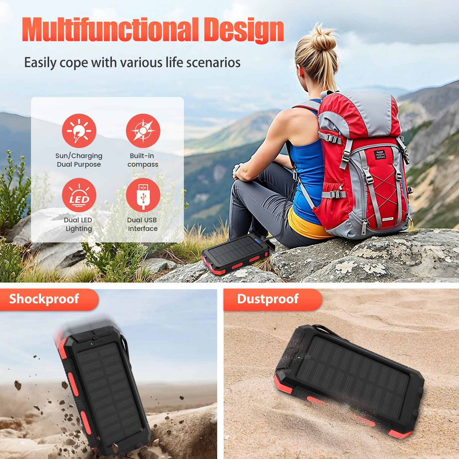 10000mAh Solar Power Bank Port - Outdoor Power Lead reseña y precio
