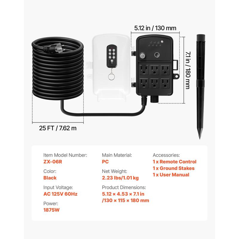 Outdoor Power Stake, 25FT Exte - Outdoor Power Outlet With Remote Control reseña y precio
